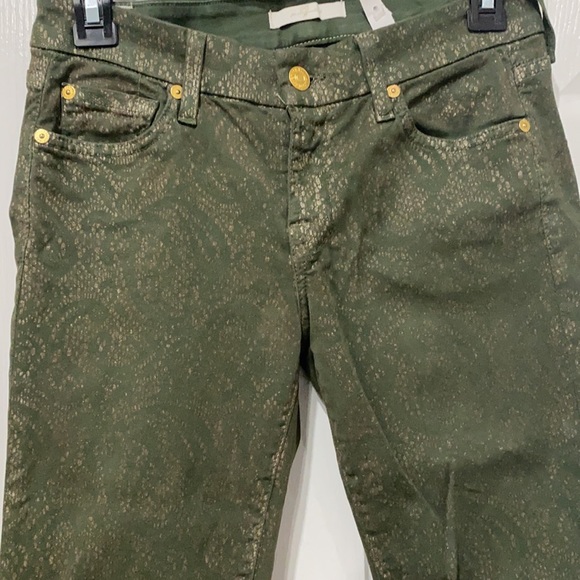 7 for All Mankind Green Golden Paisly Print  Cotton Jeans - Picture 3 of 7